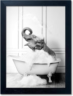 Framed Bathroom Art Wall Decor Elephant in Bathtub Decor Funny Black and White Animal Canvas Print Paintings for Bathroom