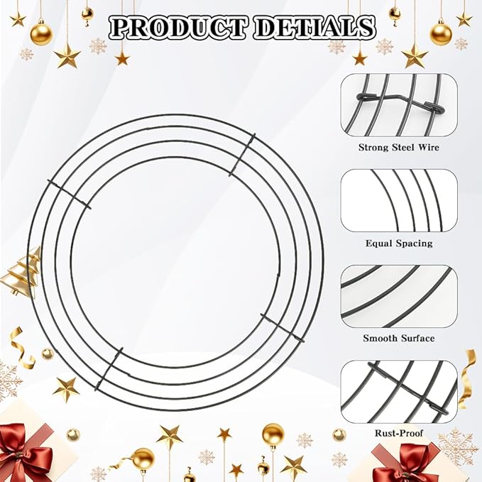 4 Pack Wreath Frame 10 Inch Wire Wreath Frame Round Metal Wreaths Form Dark Green Wire Wreaths Ring for Floral Arrangements DIY Craft Home Decorations Wedding Thanksgiving Christmas Party Supplies