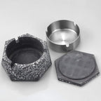 FREELOVE Concrete Ashtray with Lid & Stainless Steel Ashtrays for Cigarettes, Cement Ash Tray Smoking Holder Indoor Smokeless Outdoor Windproof Patio Home Office Cool Decor(Stone Grey, Small)