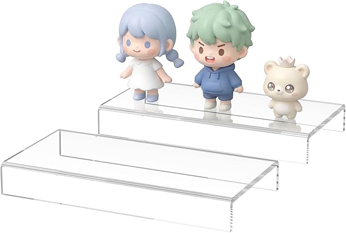Sezanrpt Acrylic Shelf Riser 8x3.9x1 pack of 2, Countertop Acrylic Display Storage Organizer for Figure, Cosmetics, Bags, Shoes, Toys, Collectibles, 8x3.9x1 Inch