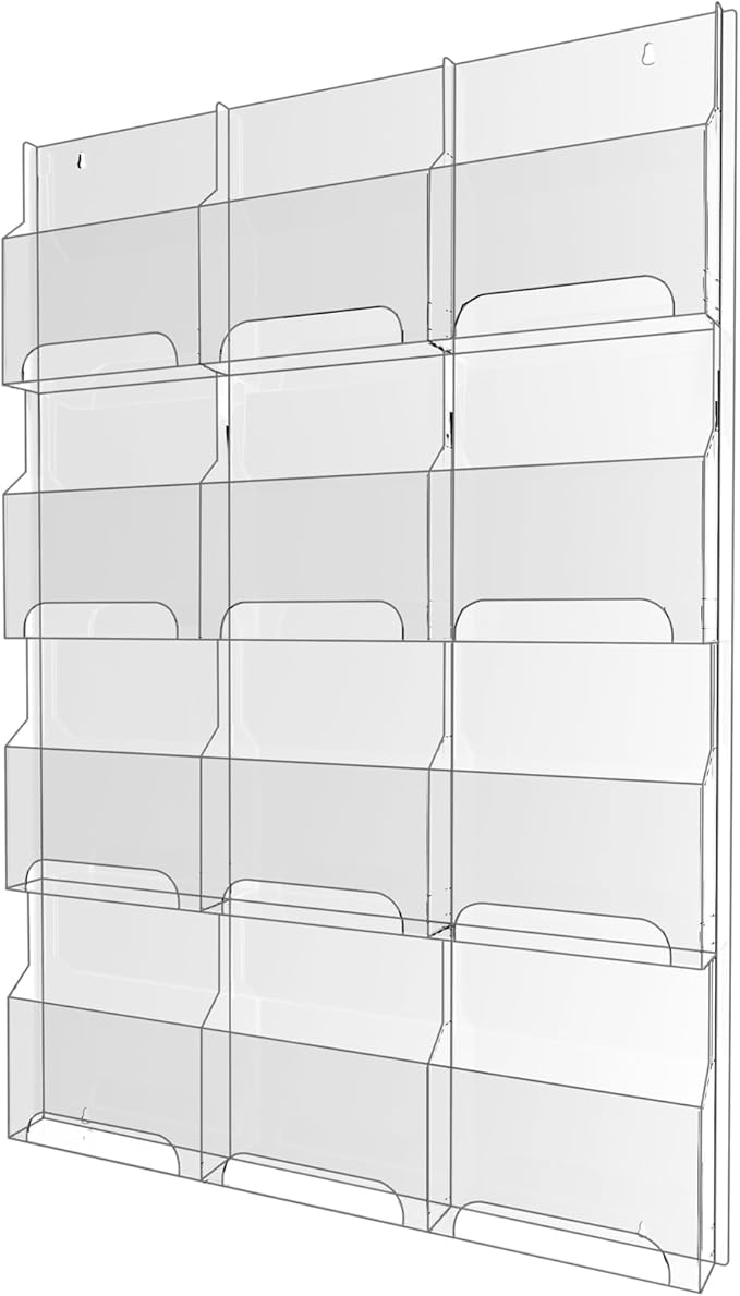 Nalwort Acrylic Brochure Pamphlet Holder, 12 Magazine Holders, Clear Brochure Display Stand Wall Mount, Trifold Flyer Rack, Literature Storage Rack for Home, Offices, Waiting Room