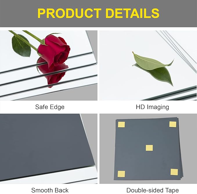 Ruomeng Home Gym Mirror Tiles - 10" x 10" x 12Pcs Full Length Mirror Tiles Glass Frameless Wall Mirror for Home Gym, Bedroom, Door & Bathroom