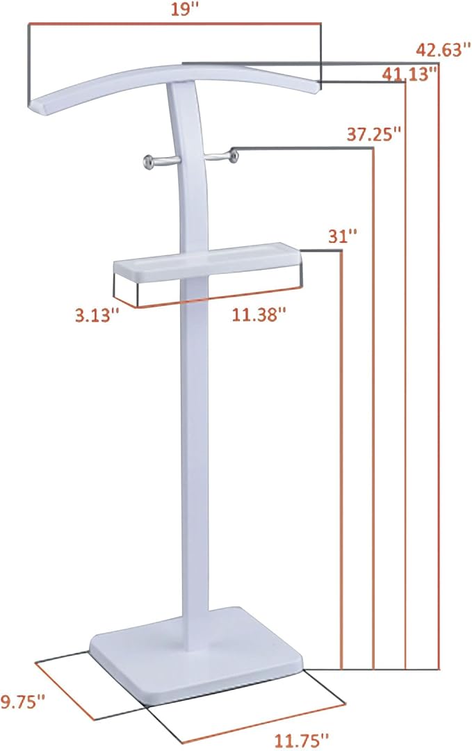 Kings Brand Furniture Henry Men’s Suit Valet Stand – Freestanding Clothes Valet Rack with Jacket Hanger, Pants Bar, Tie Holder & Storage Shelf – Modern Bedroom Garment Organizer (White)