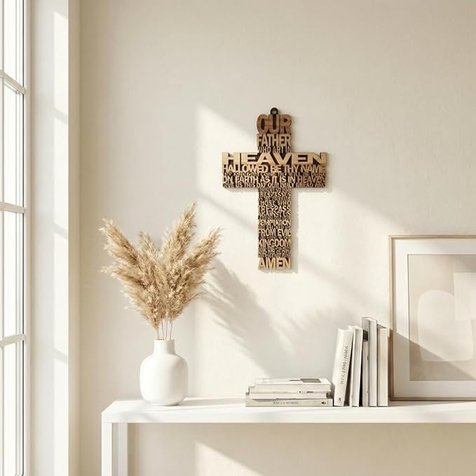 Our father prayer cross made from olive wood - Crucifix/Wall Cross Hand Crafted by Christian families in Bethlehem. A unique Religious Gift for Christmas or Any Other Christian Holiday
