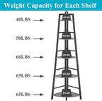 BON AUGURE Rustic Tall Corner Bookshelf, 5 Tier Wood and Black Metal Corner Ladder Shelf, Industrial Corner Bookcase and Gray Corner Shelf for Living Room, Bathroom, Kitchen (Dark Gray Oak)