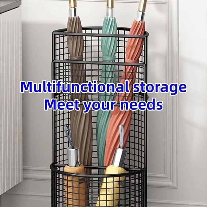 Umbrella Stand, Metal Umbrella Storage Rack, Umbrella Bucket with Drain Tray, Hollow Drain Rack for Entrance, Balcony, Shopping Mall(Black)