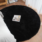 Round Rugs 6ft Faux Rabbit Fur Rug Fluffy Rug for Bedroom Black Faux Fur Machine Washable Area Rugs Living Room Teen Room Home Decor
