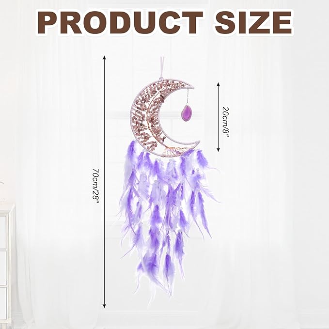 PATIKIL Crystal Life of Tree Dream Catchers, 28 Inch Feather Handmade Moon Dream Catchers with Gemstone Agate Stone Wall Hangings Decor for Home Wedding Bedroom Living Room, Purple White