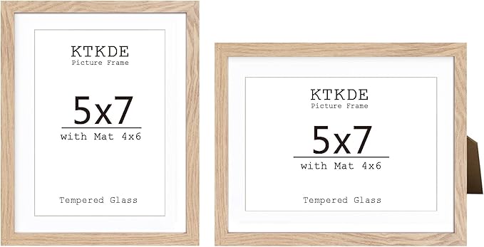 KTKDE 5x7 Picture frame Set of 2,4x6 with mat 5x7 without Mat,Modern Style Wood Composite Frame, Real Glass, Studio Gallery frame Wall Mount and Tabletop Display Family Friends Wedding Ideal Gift