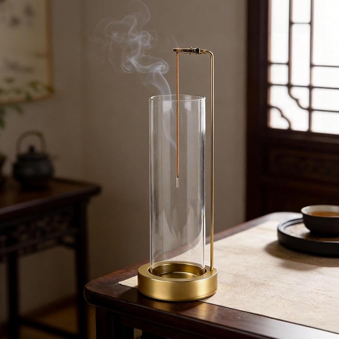 Incense Holder for Sticks, Anti-Ash Flying Incense Burner with 30 Incense Sticks, Detachable Glass Ash Catcher (Stainless Steel, Gold)
