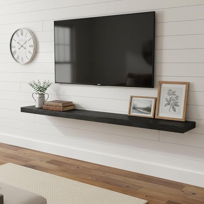 Vivelove 72 Inches Floating Shelves Wall Mounted, 12" Deep Wall Shelves for Bedroom, Bathroom, Living Room, Kitchen, Office, Home Decor, Modern Shelf, Set of 1, Black, 72x12x2