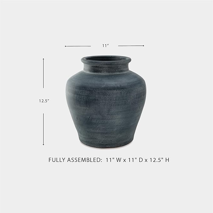 Signature Design by Ashley Meadie Traditional Indoor Terra Cotta Tabletop Vase with Wide Mouth, Blue
