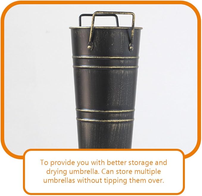 NOLITOY Metal Umbrella Stand Rack Large Umbrella Holder Bin Freestanding Walking Stick Cane Holders Rustic Farmhouse Flower Bucket Vase for Entryway Office Home Black