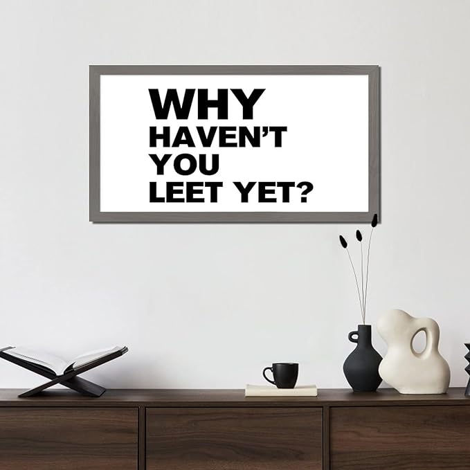 Positive Saying Hanging Wall Sign with Family Quote Why Haven't You Eet Yet Gray Frame Wooden Plaque Birthday Housewarming Gift for Office Cafe Bar Farmhouse Porch Cottage Wall Decor 12x22in