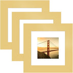 4x4 Picture Frame 3 Pack - Gold Poster Frame Display Pictures 3x3 with Mat or 4 x 4 Without Mat for Wall Hanging Horizontal and Vertical