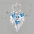 KHOYIME LED Light Up Dream Catcher Half Circle Moon Decor with Lights Handmade Feather Dreamcatchers for Bedroom Bohemian Home Decor Wedding Ornament Craft Gift for Girls Boys (Blue)