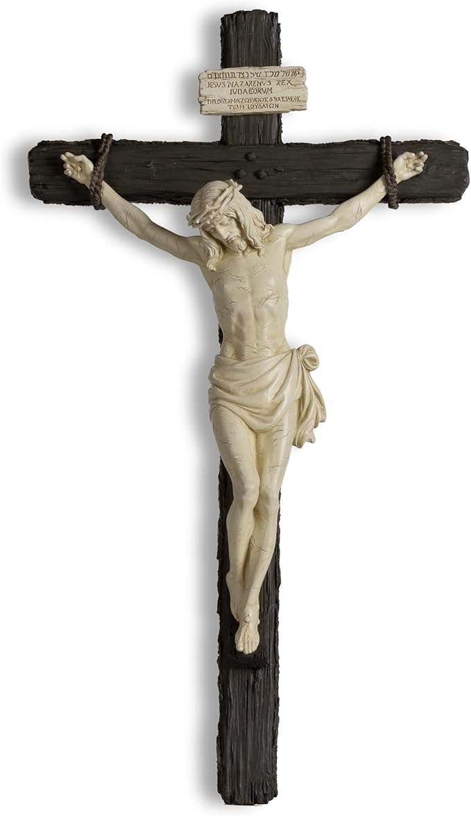 DevotedWalls 20.75" H Catholic Realistic Style Crucifix for Wall, Large realistic Jesus Chirst Cross for Church, Chapels and Home (Black and White Color)