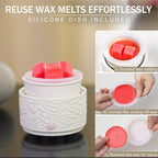 Electric Wax Melt Warmer with Silicone Liner, 3-in-1 Ceramic Scented Wax Burner for Home Aromatherapy, Fast Melting Fragrance Warmer for Essential Oils & Wax Cups, Flame for Women,