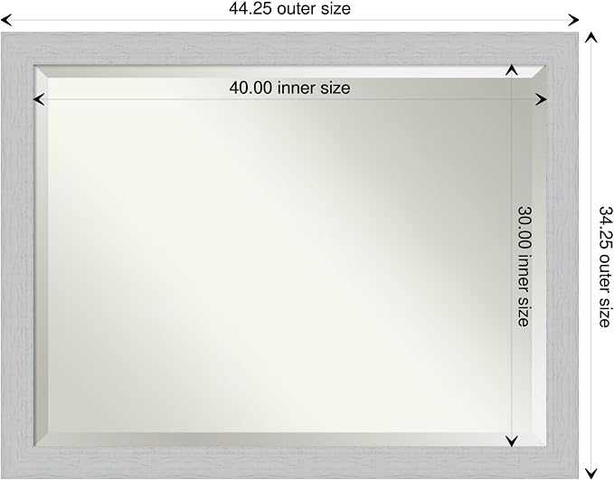 Amanti Art White Wall Mirror 34x44 Shiplap White Rectangle Bathroom Mirror for Wall Decor Living Room, X-Large Cottage Wood Frame, Hangs Horizonally and Vertically, Bathroom Decor, Beveled Edge