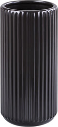 Black Ceramic Flower Vase for Pampas Grass, 8 inch Small Decorative Centerpiece Ribbed Vase for Dining Table, Office Desktop, Shelf Bookshelf, Mantel, Entryway, Bathroom, Countertop, Farmhouse, Gift