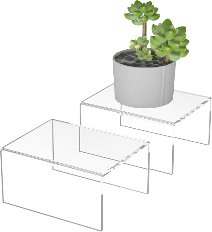 Acrylic Shelf Riser 6x4.7x3 pack of 2, Desktop Rectangular Acrylic Tray Pedestal Stand for Home Décor, Figures, Manga or Other Collectibles, 6x4.7x3 Inch