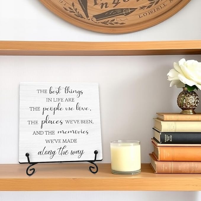 5” Inspirational Wooden Plaque Sign With Metal Support - The Best Things In Life Are The People We Love - Motivational Rustic Wood Sign Decor For Home Bedroom Office Decorations & Gifts - A14