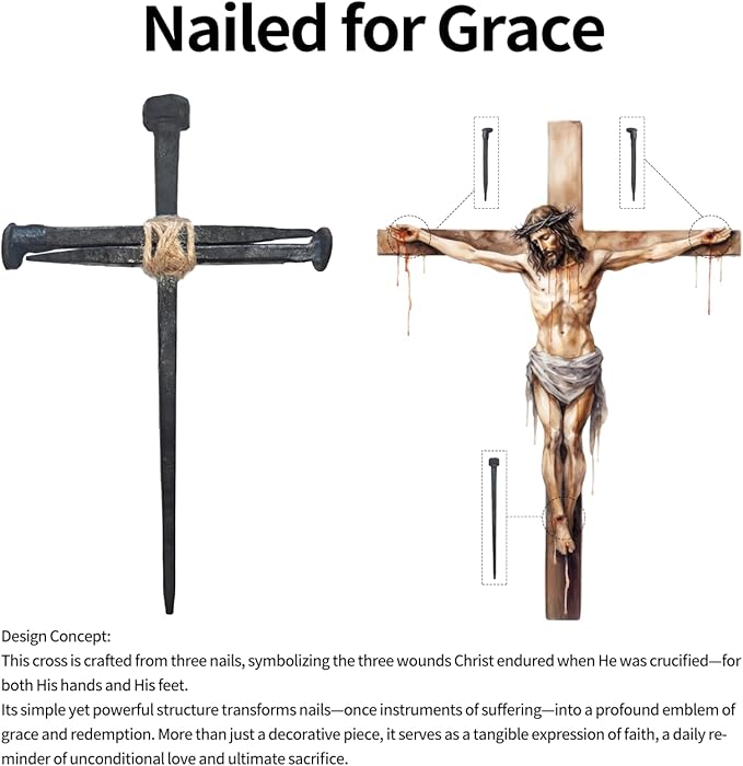 LeMeeOly Passion of Jesus Christ Crucifixion Nail, Metal Cross for Wall Decor, 3PCS Handmade Flat-Head Nails DIY Crafts 8’’,Christian Style Decor for Church Home Easter Christmas Memorials