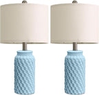 USumkky 20.5" Light Blue Modern Ceramic Bedside Lamp Set of 2 for Bedroom Decor Farmhouse Table Lamp for Living Room Office Dorm