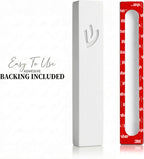 SURI Mezuzah for Door – 7 Inch White Concrete Mezuzah Case with Printed Scroll, Self-Stick Jewish Entry Design, Fits a 6 Inch Scroll, Gift Box Included