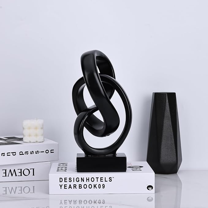 DOVDOV Abstract Black Knot Sculpture, Geometric Decor, Black Decorative Piece for Living Room Coffee Table or Bookshelf Top, Office Coffee Table or Entryway Console Decor.