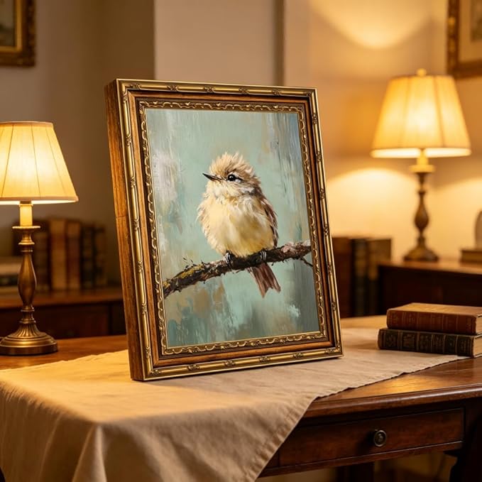 Large Gold Framed Bird Canvas Wall Art Vintage Bird Beige Sparrow painting Decor Pictures Sparrow on Branch Bedroom Living Posters Prints for Corridor Classroom Bedroom Kitchen Room Decoration