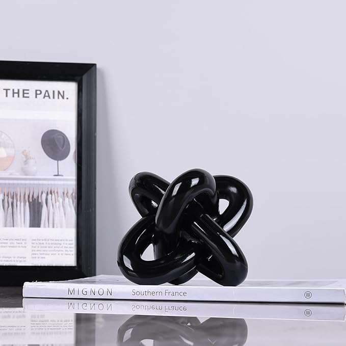 DOVDOV Black Knot Sculpture, Triple Knot Statue, Black Home Decor, Perfect for accenting Rustic-Style Coffee Tables, Living Room TV Stands, Dining Tables, and entryway Shelves.