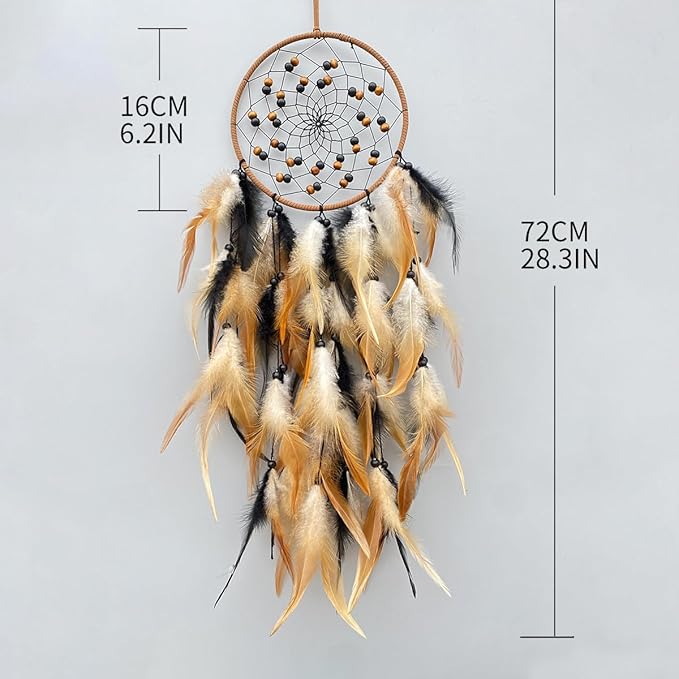 Large Feather Dream Catcher Handmade Native American Dream Catchers Bohe Wall Hanging Decoration Ornament for Kids Bedroom Car Decor Home Decoration Birthday Party Brown