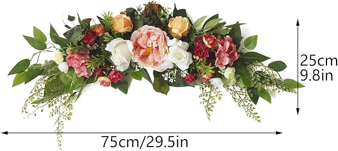 30in Artificial Floral Swag, Wedding Arch Flowers Handmade Rose Peony Flower Swag Rustic Hydrangea Floral Swag Decorative Swag with Green Leaves for Lintel Front Door Wall Christmas Party