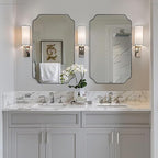 ANDY STAR 24x40 Inch Rectangle Bathroom Mirror, Brushed Nickel Scalloped Bathroom Mirror, Silver Bathroom Vanity Mirror, Unique Mirror in Rust-Proof Stainless Steel Frame (Horizontal/Vertical)