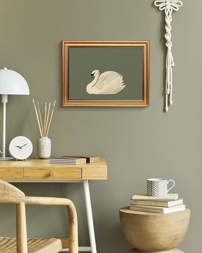 VIYYIEA Vintage Gold Framed Wall Art for Living Room, Swan Canvas Prints Home Decor, Oil Painting Picture, Bedroom Wall Decor Gifts for Friends or Family -【Swan Green】-(16L x 12W)
