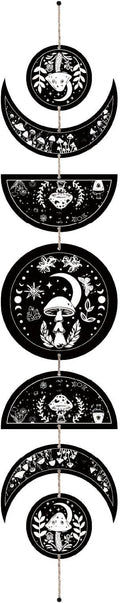 CREATCABIN 7Pcs Mushroom Tarot Moon Phase Hanging Moon Cycle Wall Decoration Wooden Half Round Pendant Ramadan Halloween Fall Home Ornament for Bedroom Farmhouse Gallery Apartment Bar 37.1x6.3in