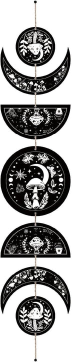 CREATCABIN 7Pcs Mushroom Tarot Moon Phase Hanging Moon Cycle Wall Decoration Wooden Half Round Pendant Ramadan Halloween Fall Home Ornament for Bedroom Farmhouse Gallery Apartment Bar 37.1x6.3in
