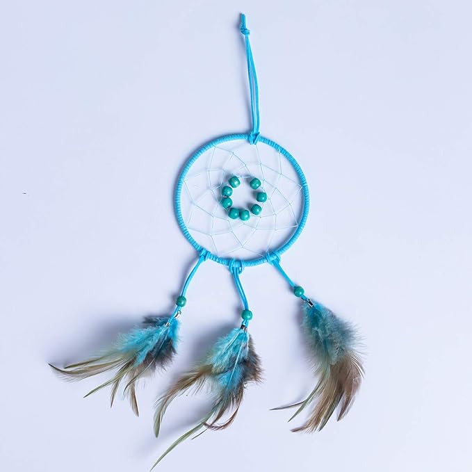 FANDOL DIY Dream Catcher Beginner Kit, Making Dream Catcher Supplies Include Metal Hoop, Feathers, Faux Suede Cord, Thread, Wood Beads (Sky Blue)