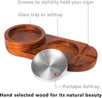 Father Day Gifts Cigar Ashtray Coaster Whiskey Glass Tray and Cigar Holder, Wooden Ash Tray, Slot to Hold Cigar, Cigar Rest Cigar Accessory Set Gift for Men Dad, Great Decor for Home (Classic)