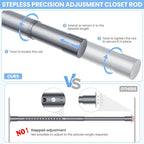 Closet Rods for Hanging Clothes, 17 to 69 Inches No-Cut Stepless Adjustable Closet Rod, 1.3 Inches Expandable Metal Heavy Duty Closet Hanging Rod for Closet Wardrobe Bathroom Laundry RV, Silver