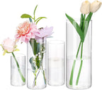 Fixwal 4pcs Clear Glass Cylinder Vases, 4, 6, 8, 10 Inch Tall Cylinder Vases for Centerpieces, Glass Flower Vase Floating Candle Holder Vase for Table Shelf, Party, Wedding, Home Decor