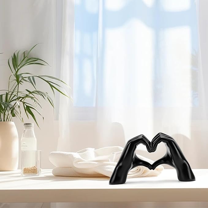 FANTESTICRYAN Medium Heart Hands Statues Black Hand Love Sculpture Decorative Home Decor Ornaments for Living Room, Wedding, Bedroom, Office Desktop, Cabinets, Bookshelf, Gift for Mom (Medium Black)