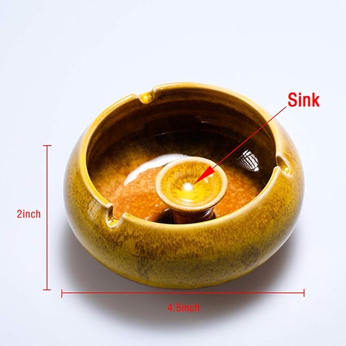 Lependor Ceramic Ashtray with Lids, Windproof, Cigarette Ashtray for Indoor or Outdoor Use，Ash Holder for Smokers,Desktop Smoking Ash Tray for Home Office Decoration - Yellow