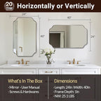 ANDY STAR 24x40 Inch Rectangle Bathroom Mirror, Brushed Nickel Scalloped Bathroom Mirror, Silver Bathroom Vanity Mirror, Unique Mirror in Rust-Proof Stainless Steel Frame (Horizontal/Vertical)