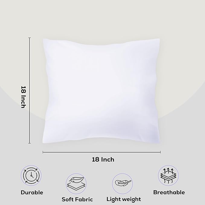 GOLD TEXTILES White Throw Pillows Insert (Pack of 4) - 18 X 18 Inches Non Woven 100% Polyester Bed Pillow - Side Sleeper Soft Indoor Rectangular Shape Down Pillow - Bed and Cushion Couch Hotel Pillows