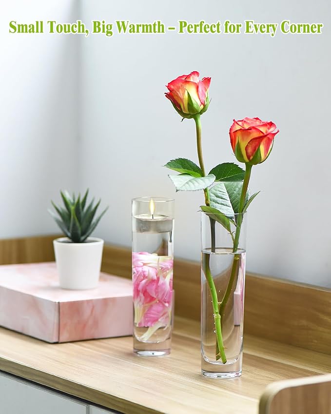 Glass Cylinder Bud Vases for Centerpieces – Set of 16 Handmade Clear Small Flower Vase 7.48 Inches Tall,Wedding Table Decor for Single Rose Vases Bulk,Small Vases Home Decor,Floreros,1 Brush