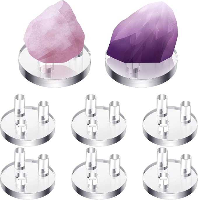Jetec 8 Pcs Rock Display Stand Geode Stands for Display 3 Peg Clear Acrylic Easels and Holders for Fossil Coral Geodes Rock Mineral Agate Small Collectibles