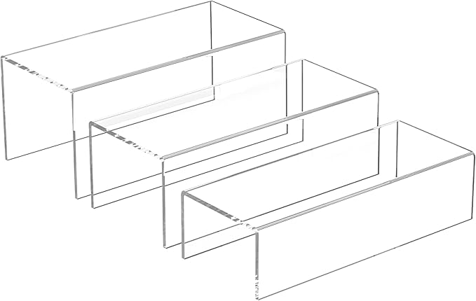 Sezanrpt Acrylic Risers Display Stands 3pcs, Rectangular Display Risers 3 Steps, Clear Acrylic Stand for Funko Pop, Collectibles, Brand Store, Home Storage Organizer - 12- 3'', 4'', 5''