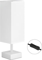 aooshine White Small Table Lamp - Bedside Lamp for Bedroom, Minimalist Nightstand Lamp with Square Fabric Shade, Desk Lamp for Kids Room Dorm